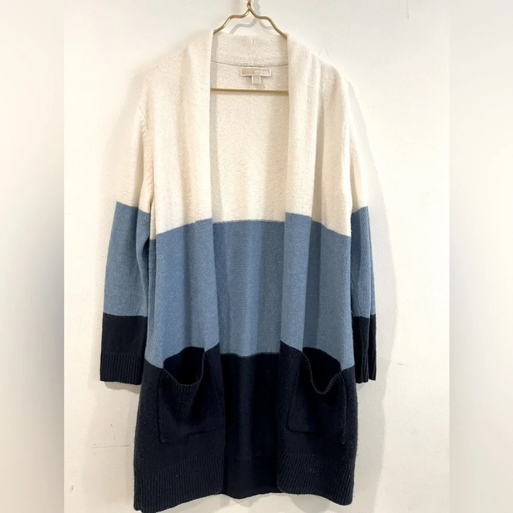 Michael Kors Color Block Open Front Cardigan Soft Cozy Striped